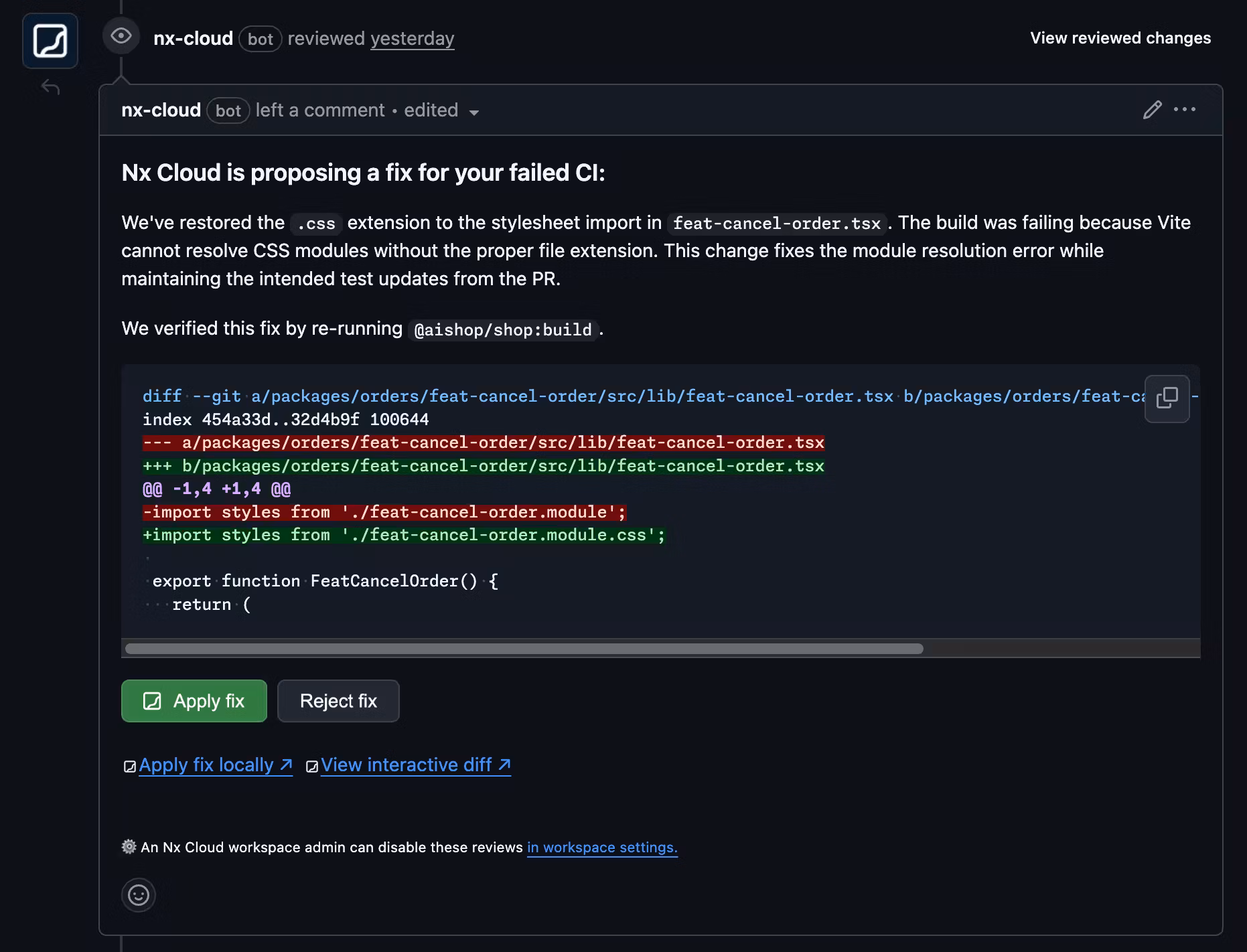Self-healing CI fix showing up in GitHub comments